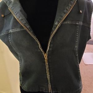 Eddie Bauer denim zip front hoodie vest